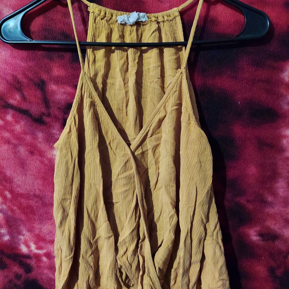Gold Yellow Sleeveless Wrap Halter Top